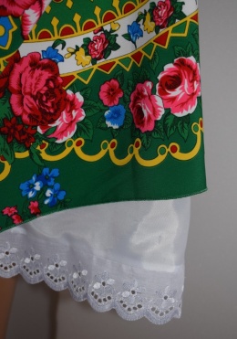 Spódnica góralska w kwiaty wzór Cleo różne kolory z podszewką i koronką, na gumce.